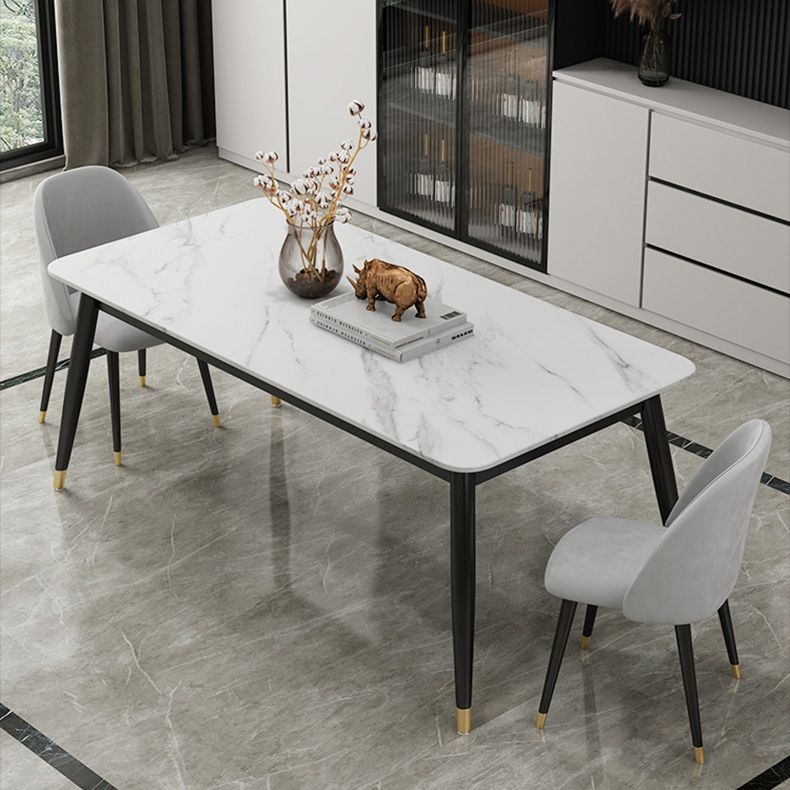 Contemporary Style Sintered Stone Dining Set with Traditional Height Table and 4 Black Legs Base