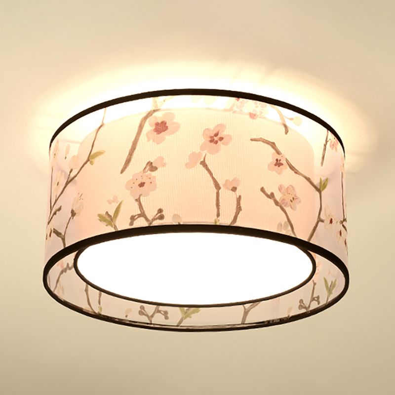 Lampe encastrée en tissu, plafonnier en forme de tambour de Style chinois pour salle à manger