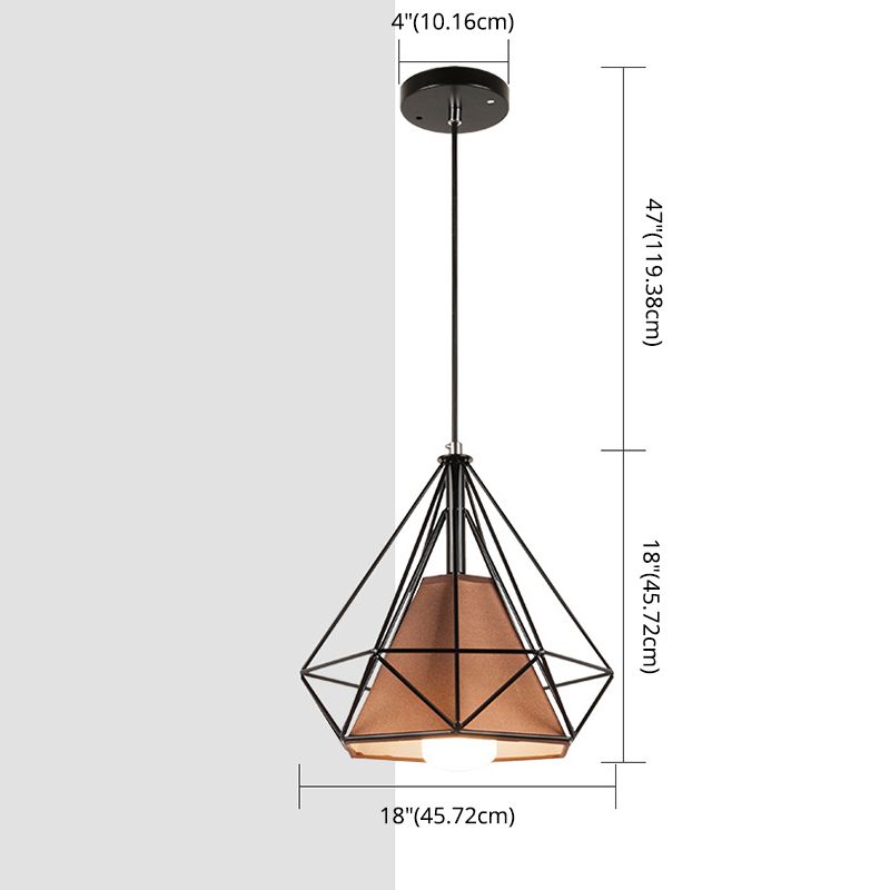 1-Light Diamond Cage Pendant Ceiling Lights Industrial Hanging Light Fixtures with Fabric Shade