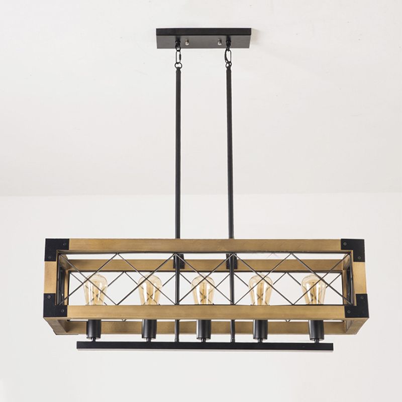 Industrial Style Rectangle Island Pendants 5-Light Metal Pendant Lights for Dining Room
