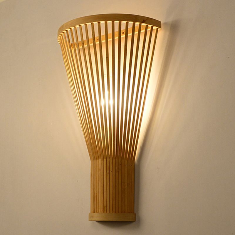Minimalist Tapered Wall Mount Light Bamboo Single Living Room Wall Light Fixture in Wood