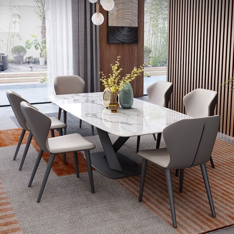 Sintered Stone Table for Restaurant Industrial Rectangle Dining Table Metal Pedestal