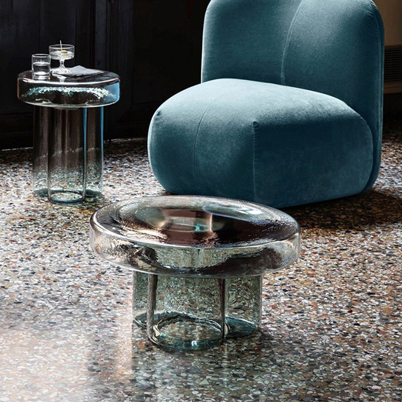 Modern Glass Coffee Table with Round Top and One Foot for Living Room