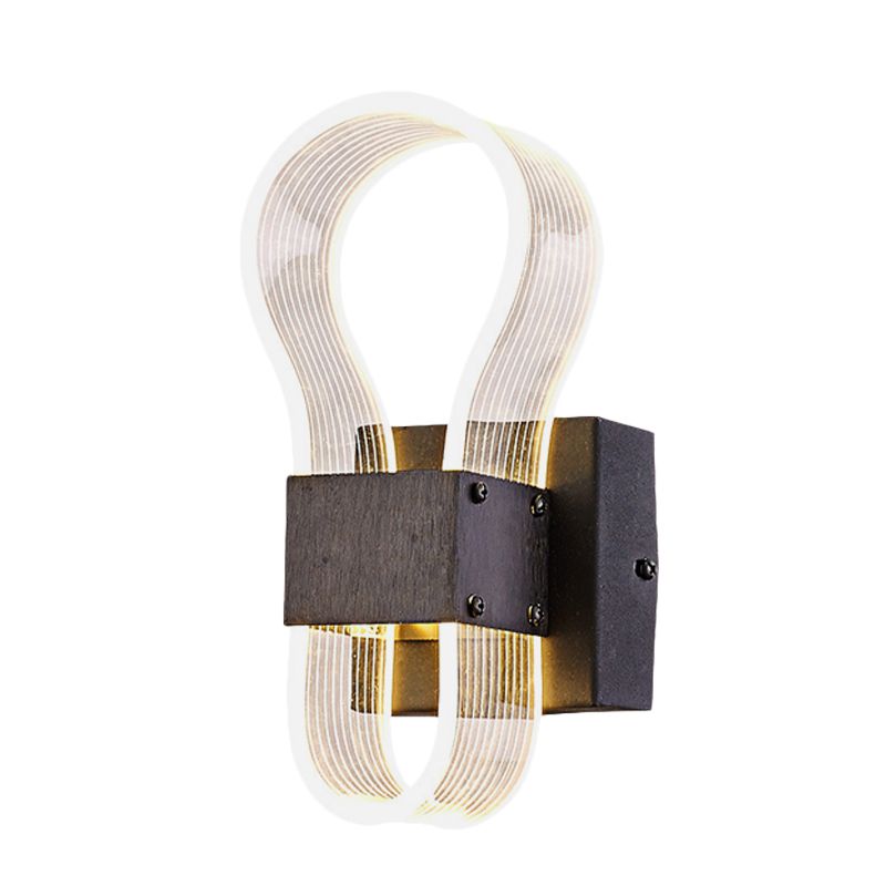 Cuboid Metal Sconce Lighting Modern LED Black Wall Lamp with Arc Ring Acrylic Shade in White/Warm Light