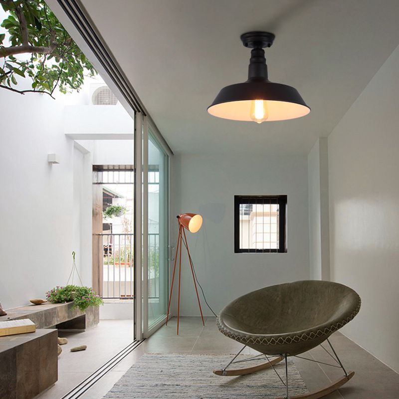 Plafonnier en fer de style industriel, 1 ampoule, plafonnier noir/marron