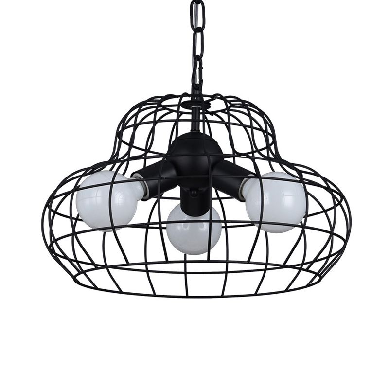 Éclairage de lustre noir en métal Poire 3 lumières suspendues vintage pour le salon