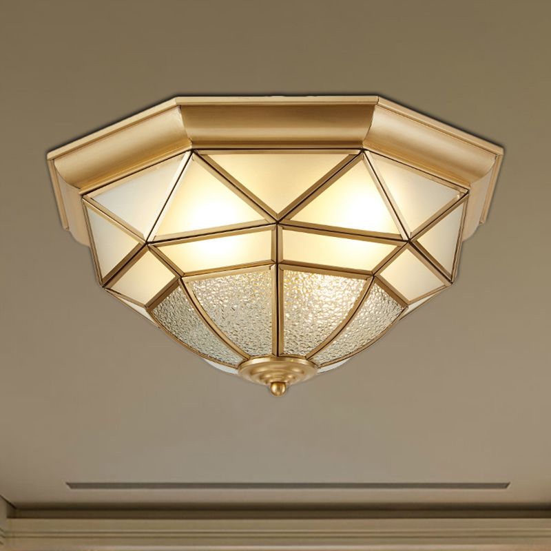 14"/18" W Prism Restaurant Flush Mount Light Colonial Blown Opal Glass 3/4 Bulbs Brass Close to Ceiling Lamp