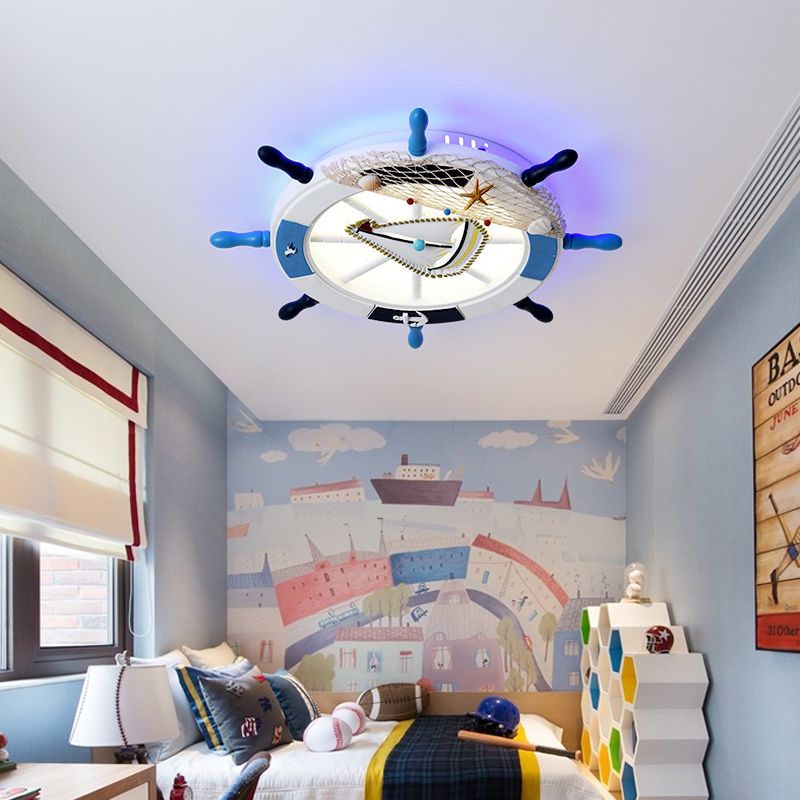 Children's Room Flushmount Light Boy Bedroom Room Study Kindergarten Mediterranean Style Creative Cartoon Ship Rudder Eye Protection Lamps
