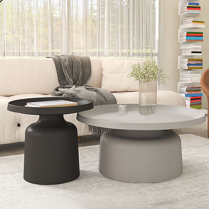 Round Tray Top Coffee Table Metal Pedestal 1 Single Cocktail Table