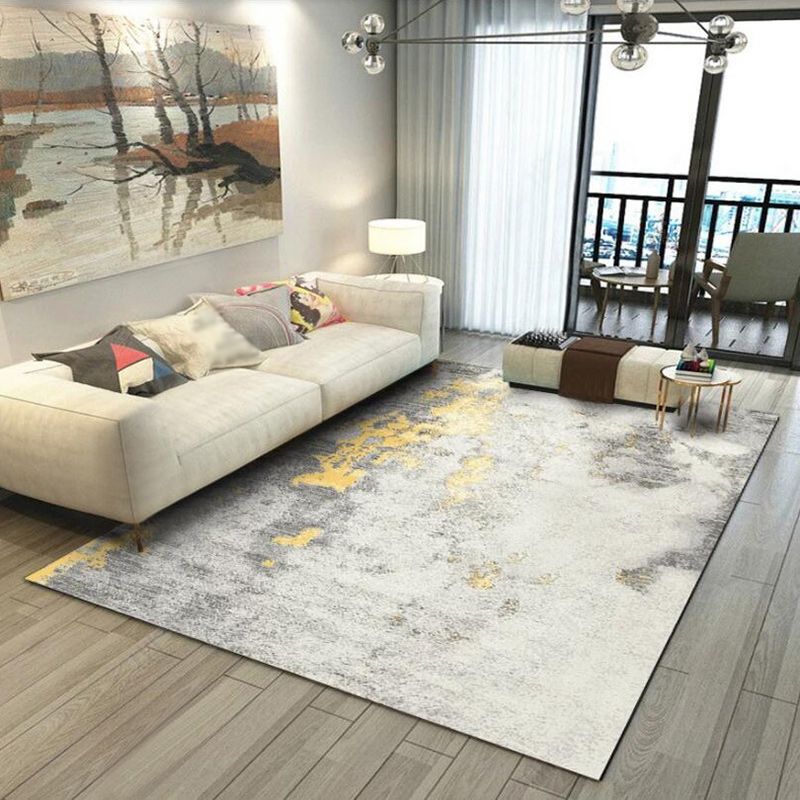 Stylish Abstract Rug White and Golden Casual Rug Polyester Washable Anti-Slip Backing Carpet for Living Room