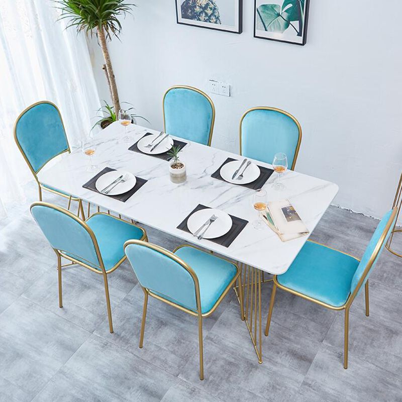 Rectangle Double Pedestal Dining Table Glam Faux Marble Table for Kitchen