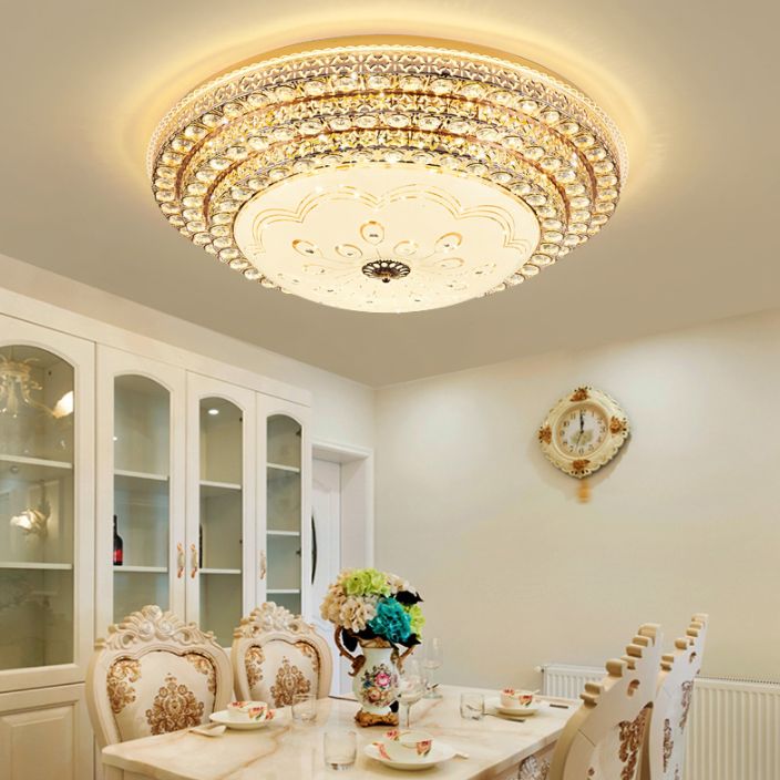 Crystal Gold LED Ceiling Light in Modern Luxury Style Wrought Iron Flush Mount with Glass Shade