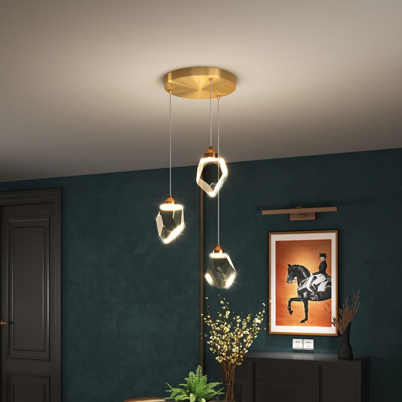Modern Luxury LED Pendant Light Copper Geometric Hanging Lamp with Crystal Shade