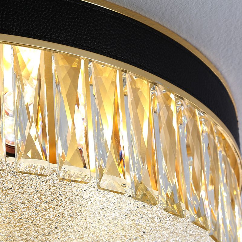 Tambour en forme de tambour Crystal Flush Mount Lighting Minimalist Black Flush Mount Fixture