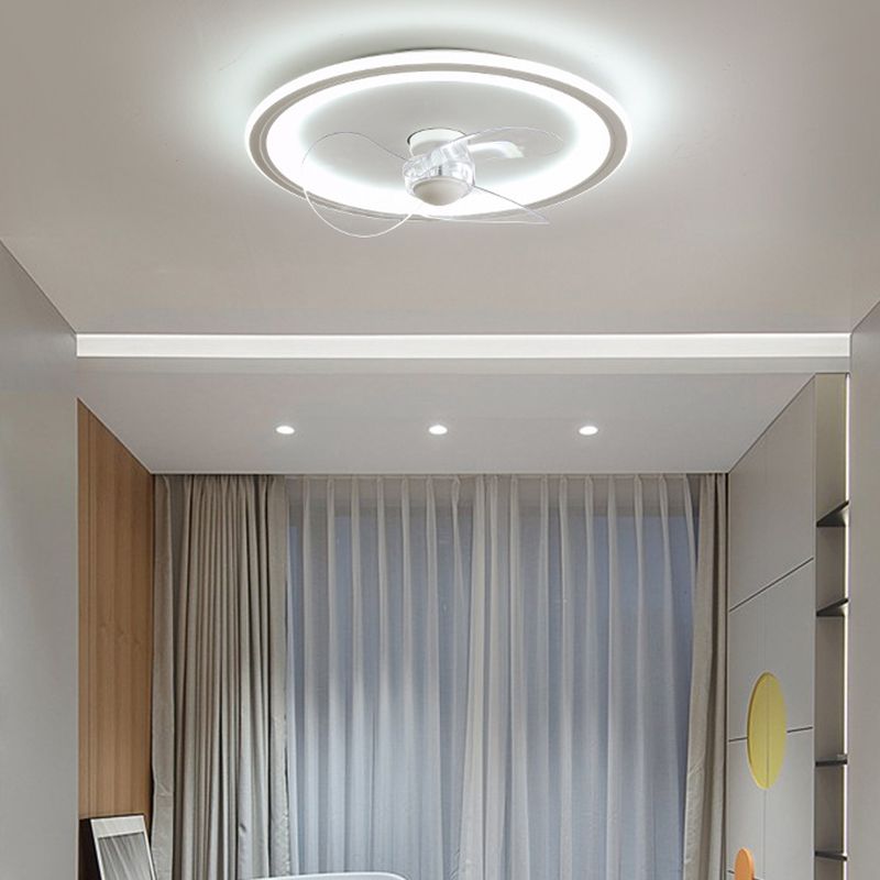 Nordic Style LED Ceiling Fan Metal Round Fan Lighting in White