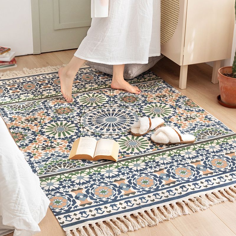 Multicolored Boho-Chic Rug Classic Cotton Blend Rug Washable Carpet with Fringe for Living Room