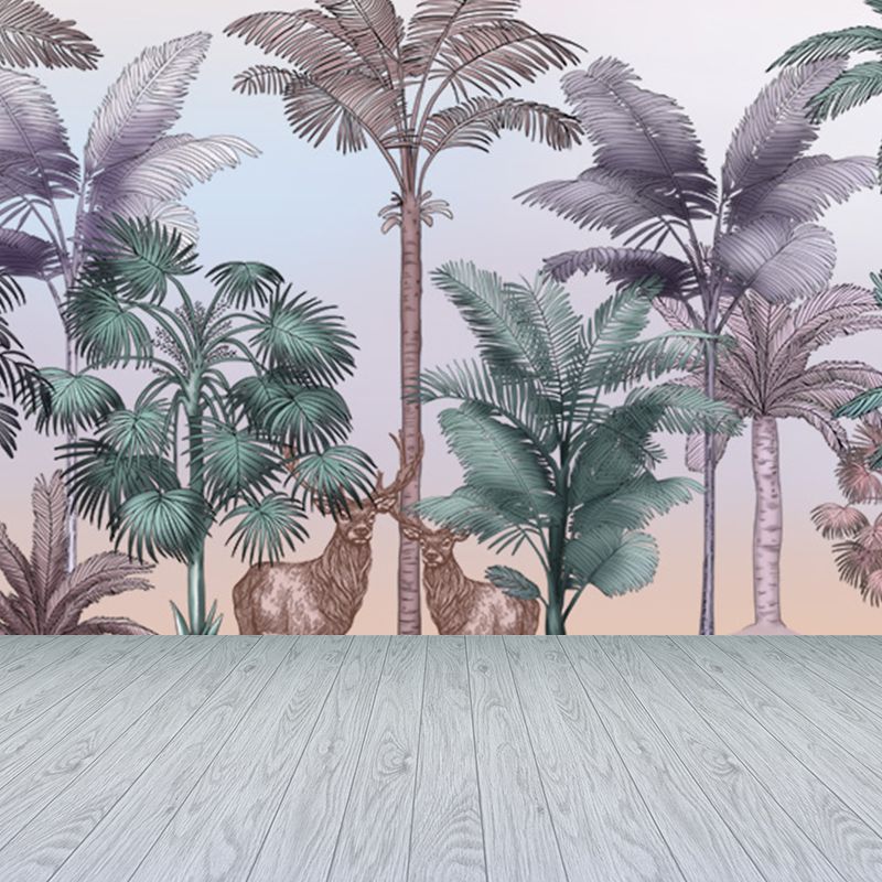 Tropical Wild Botanical Wall Mural for Boys Bedroom Customised Wall Art in Soft Color