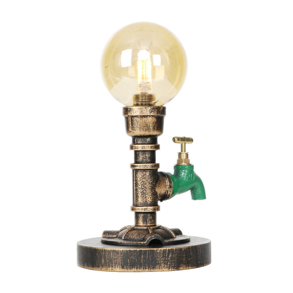 1 Light Light/Amber Glass Desk Lampada Vintage Vintage Bronzo Globe Bronzo Ombra del soggiorno Luce con base