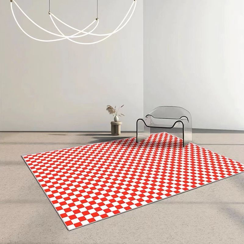 Green Chessboard Print Rug Polyester Simple Rug Washabe Rug for Living Room