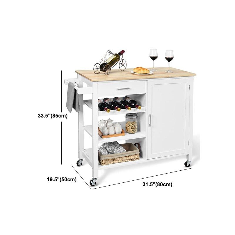 Modern Rolling Kitchen Cart Wood Rectangular Kitchen Island Cart with Towel Rack