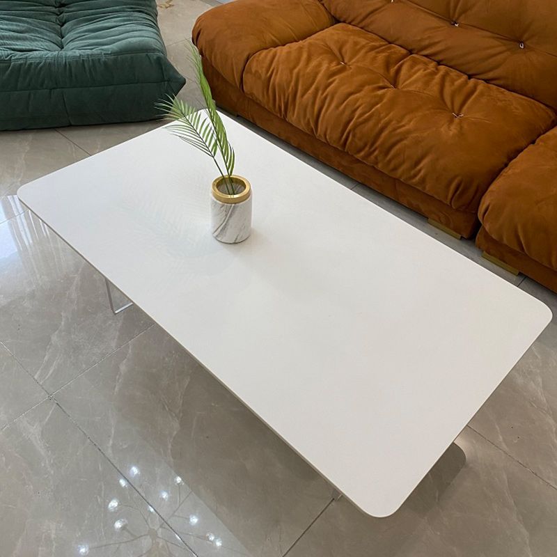 Contemporary White Stone Coffee Table Rectangle Single Cocktail Table