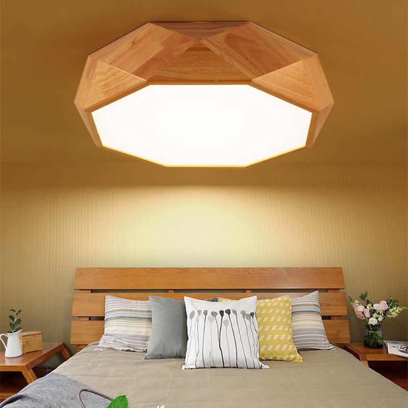 Wood Faceted Octagonal LED Flush Mount Light Nordic Flush Mount Ceiling Light for Living Room