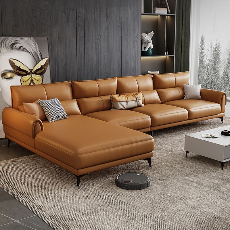 Modern Tight Back Genuine Leather Sectionals, 67.72" W Sectional Sofa in Brone