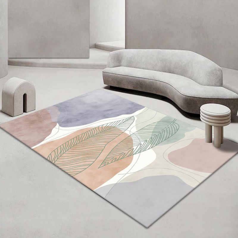 White Circle Rug Polyester Contemporary Rug Stain Resistant Rug for Living Room