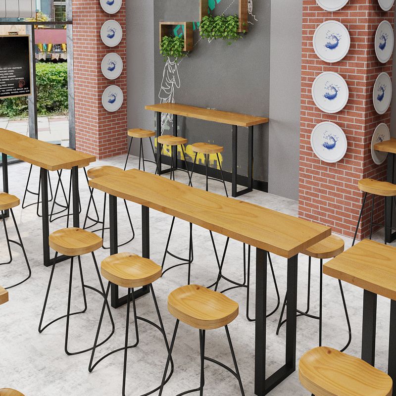 Industrial 1/4 Pieces Bar Table Set Rectangle Pine Wood Counter Table with High Stools