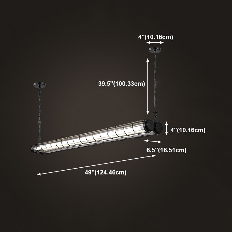 Black Metal Island Light Fixture Industrial Cylinder LED Hanging Lamp with Glass Shade