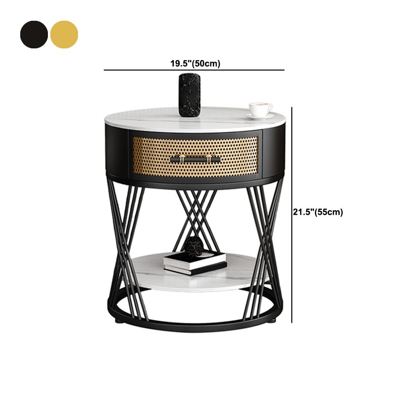 Modernistic Metal Frame End Table Slate Top Round Side End Table