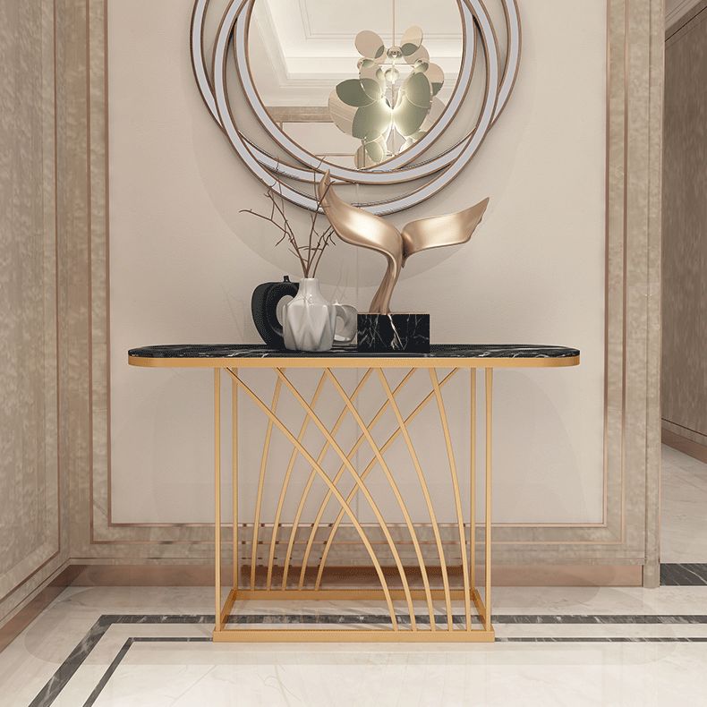 11.81" W Glam Oval Console Accent Table Antique Finish Console Sofa Table
