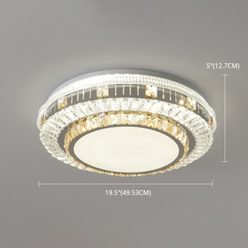 Éclairage de plafond de chambre à coucher de tambour incrusté de cristal LED plafonnier moderne en blanc