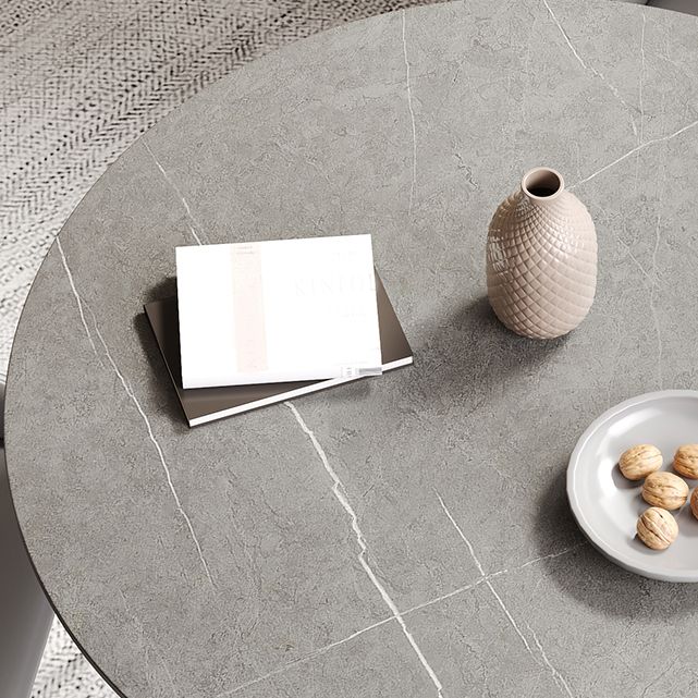 Gray Stone Dinette Table with Metal Base Modern Round Dining Table for Home