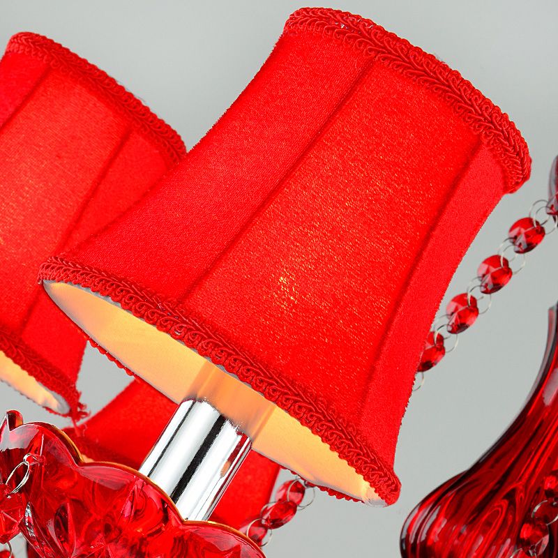 Candelier de techo acampanado modernista K9 Crystal 6 Lámpara colgante de sala de estar en rojo