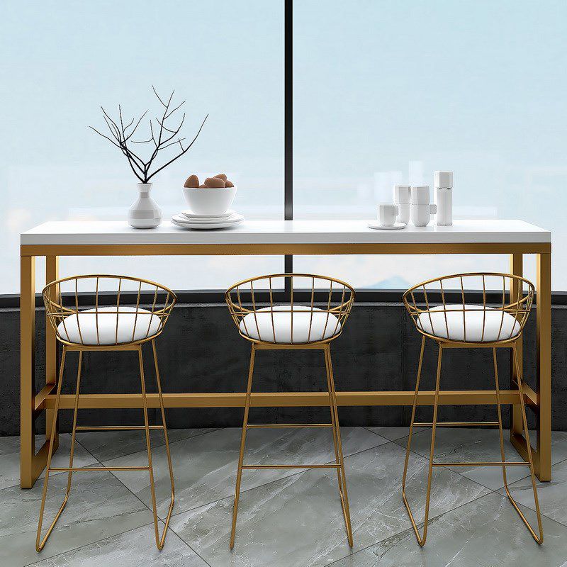 Glam 1/4/7 Pieces Bar Table Set Rectangle Pine Wood Counter Table with High Stools
