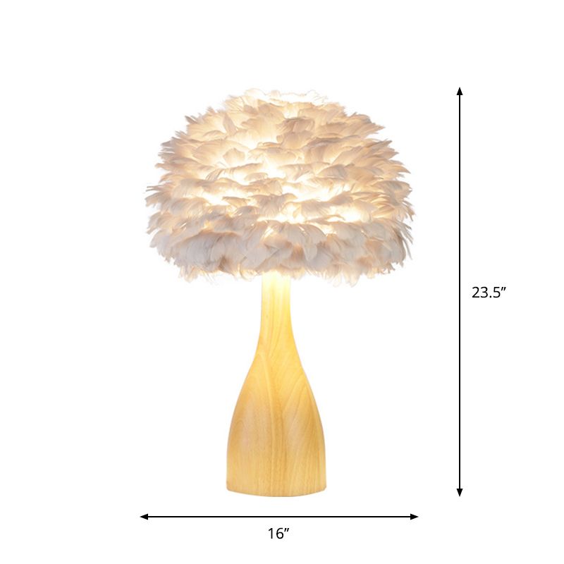 Lampada da comodino arrotondata per sala studio Lampada da scrivania minimalista a 1 testa con piuma con base in legno di bottiglia in bianco