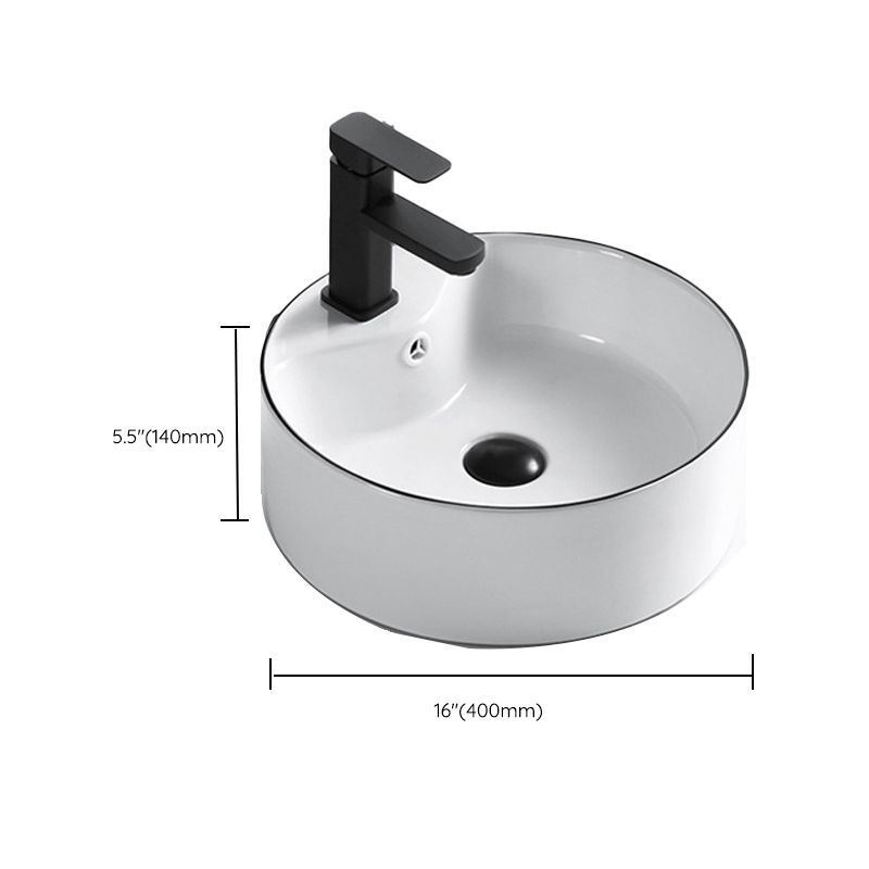 Modern Vessel Bathroom Sink Rectangular Porcelain Drain Assembly and Faucet Wash Stand