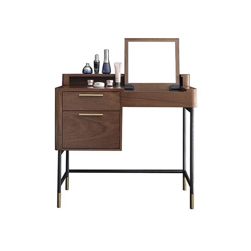 Modern Flip Single Wood Vanity with Padded Stool Lighted Mirror Vanity Desk