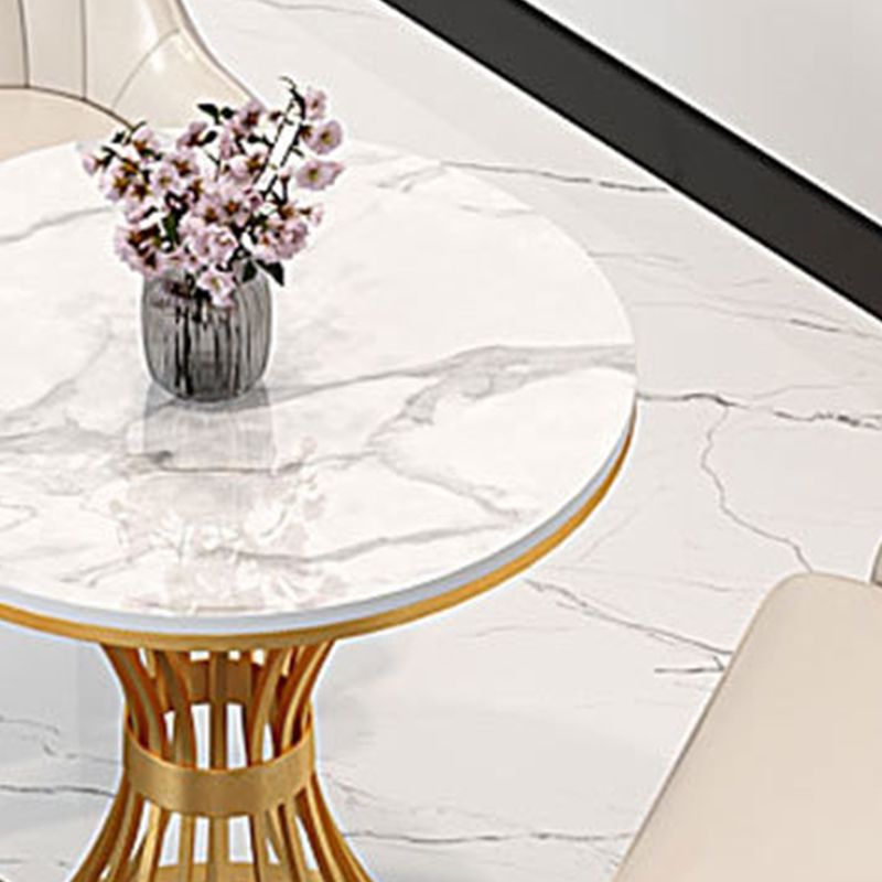Contemporary Dining Table with Metal Pedestal Base White Top Table for Home