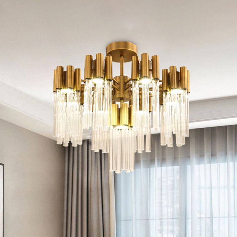 Gold Sputnik Semi Flush Mount Light Postmodern 7 Heads Fluted Crystal Ceiling Light Fixture