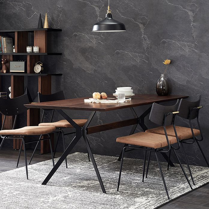 Mesa de mesa de comedor de madera maciza de estilo industrial con marco negro para uso en el hogar