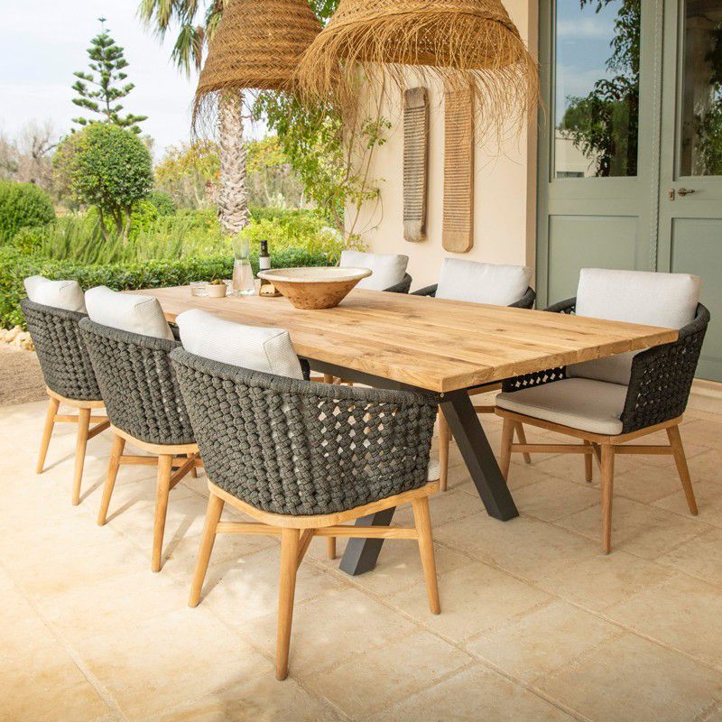 Boho Style 1/3/7 Pcs Patio Dining Table Set Wood Dining Table Set