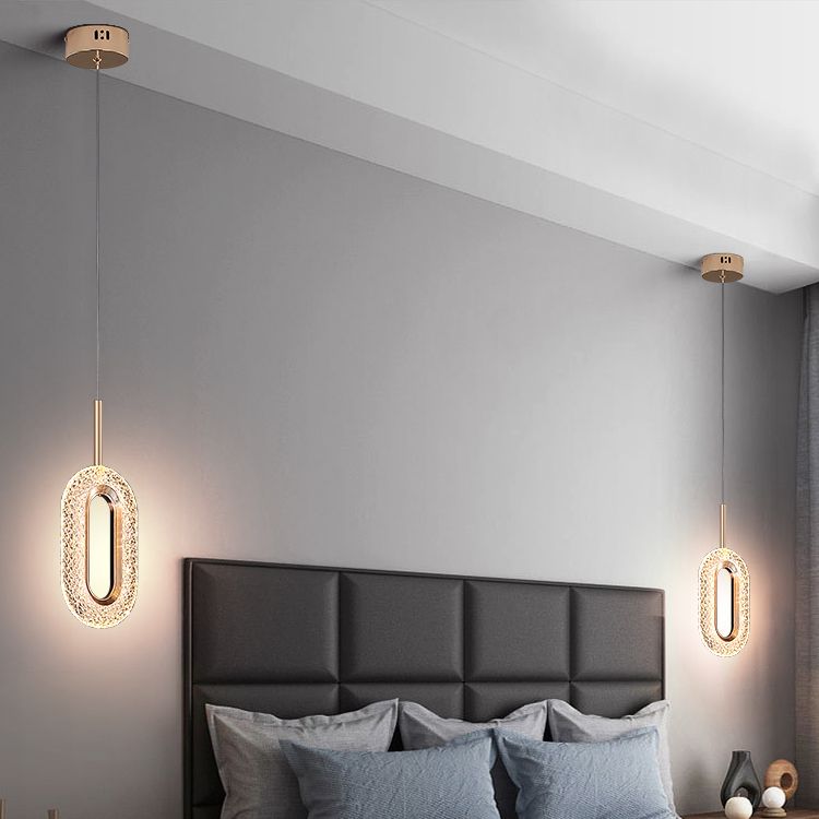 Contemporary Style Oval Shape Pendant Lights Metal Hanging Lamps in Gold