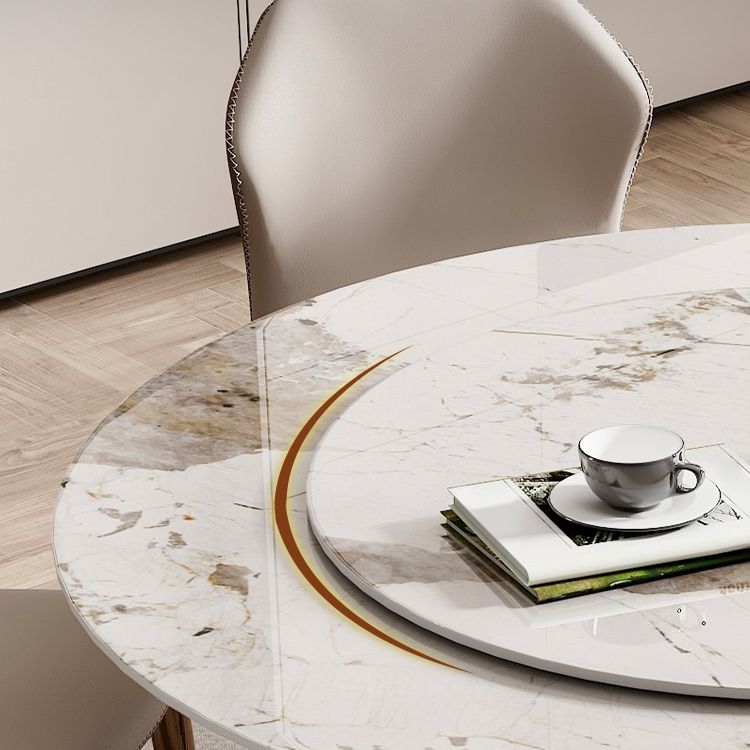 Modern Round Dinette Set 1/4/7/9 Pieces Sintered Stone Dining Table Set with Turntable