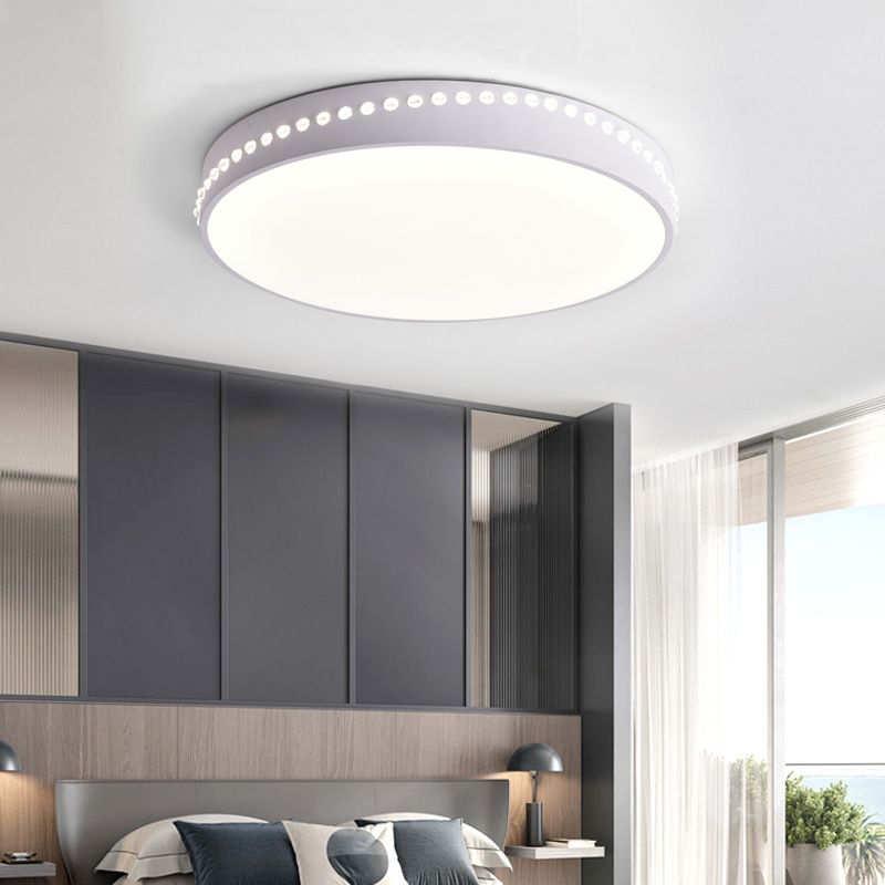 Drum Acrylic Ceiling Light Fixture Modern LED Black/White/Grey Flush Mount Lighting in Warm/White Light, 14"/18"/21.5" Dia
