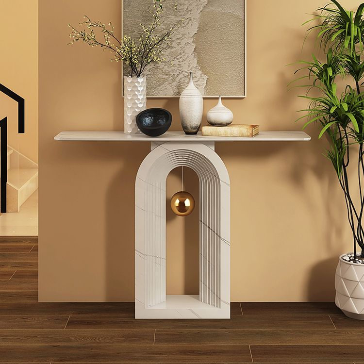 Glam Console Table Rectangle Stone Accent Table , 12 inch Width
