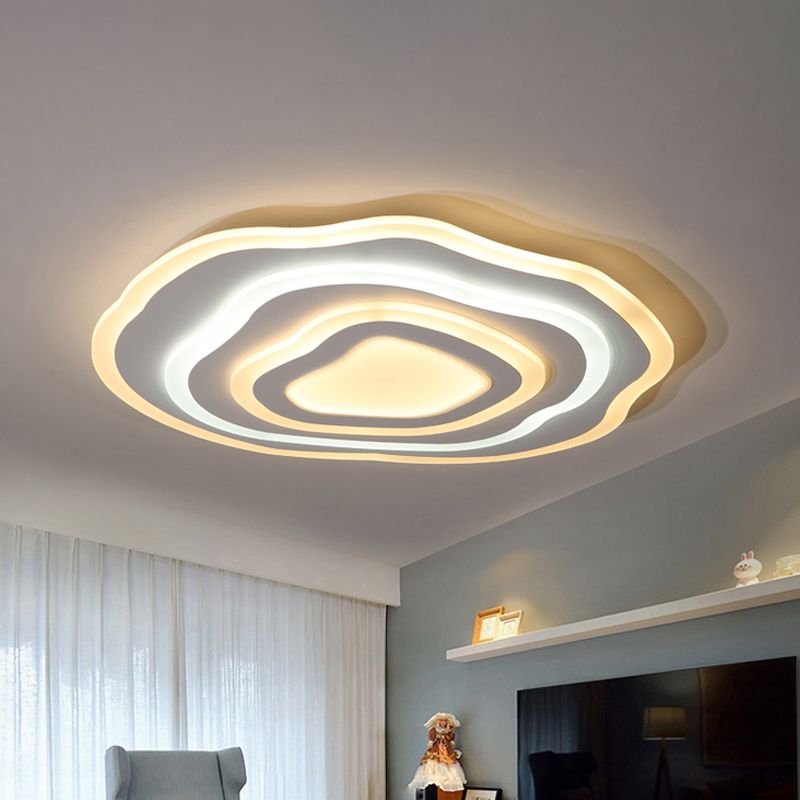 Ultra Thin Acrylic Ripple Ceiling Lamp 19.5"/23.5" W Simple White LED Flush Lighting in Warm/White Light