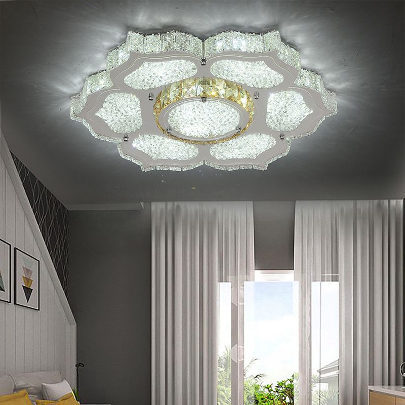Contemporary Flower Flush Mount Lighting Fixture Crystal LED Parlor Flush Mount Lamp in Chrome