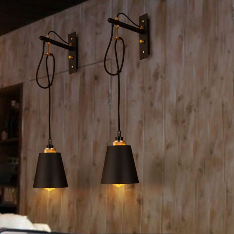 1 lampada da parete cono leggera vintage lampada con scarico in metallo nero per sala da pranzo